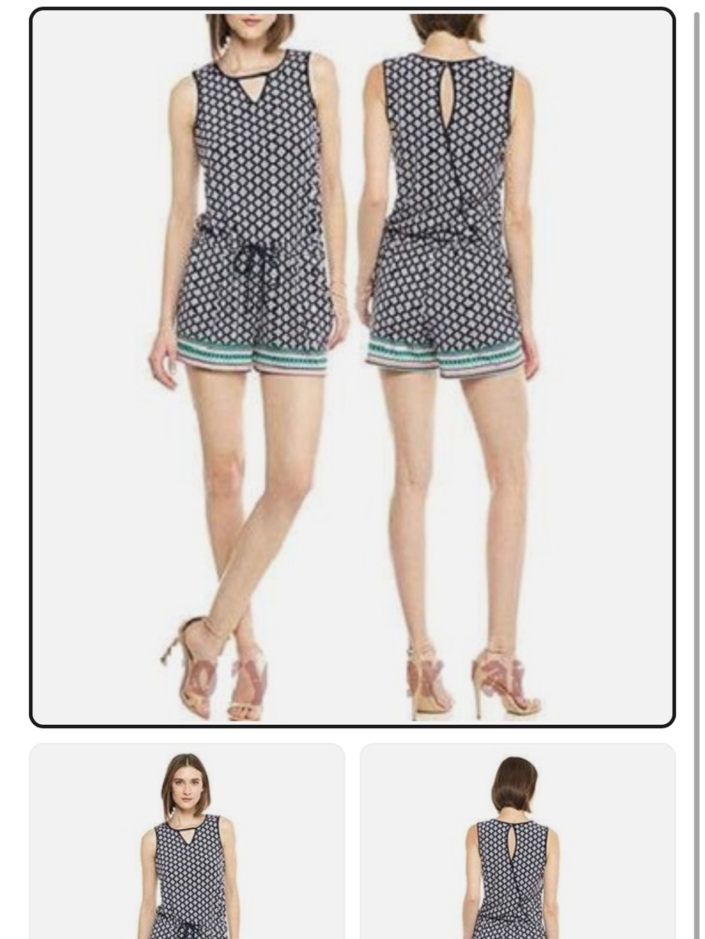 Kaari Blue Sleeveless Navy Printed Romper with Trim S